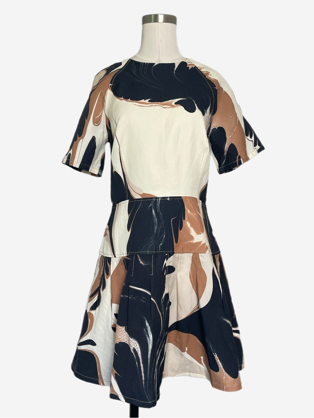 SIMKHAI Covey Linen Blend Mini Dress in Camel Ink Blot resortwear preppy palm 8